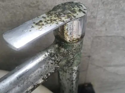 Basin mixer showing extreme pitting and corrosion because of limescale damage